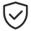 Black outline of a shield with a thin black tick in the centre