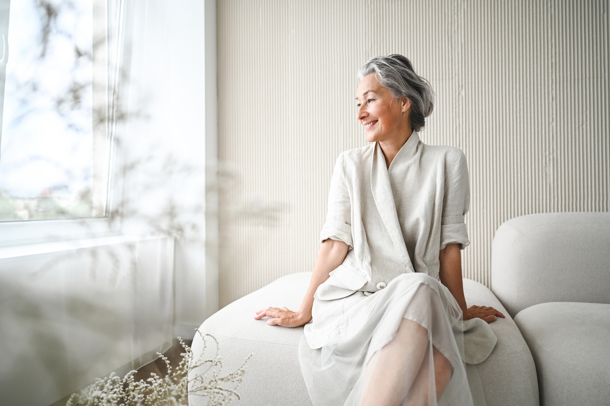 Woman at home with peace of mind